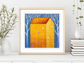 Small House Acrylic Painting on Canvas, Abstract Landscape (13x13 cm)