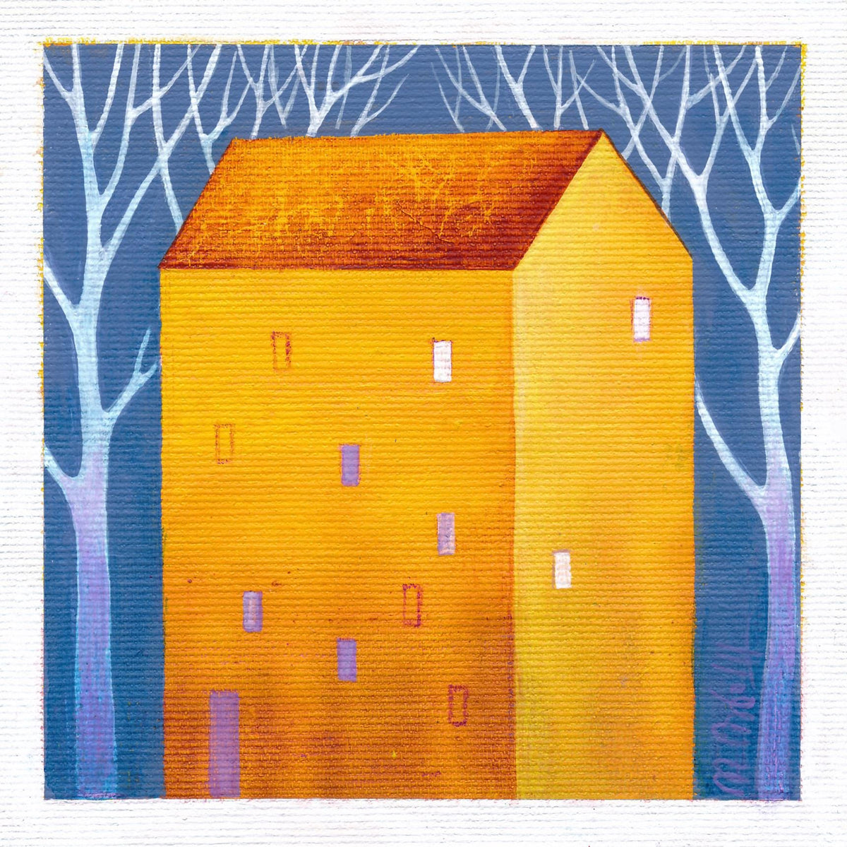 Small House Acrylic Painting on Canvas, Abstract Landscape (13x13 cm)