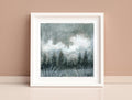 Small Abstract Landscape Painting, Monochrome Forest Art, 5.1x5.1"