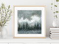 Small Abstract Landscape Painting, Monochrome Forest Art, 5.1x5.1"