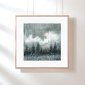 Small Abstract Landscape Painting, Monochrome Forest Art, 5.1x5.1"