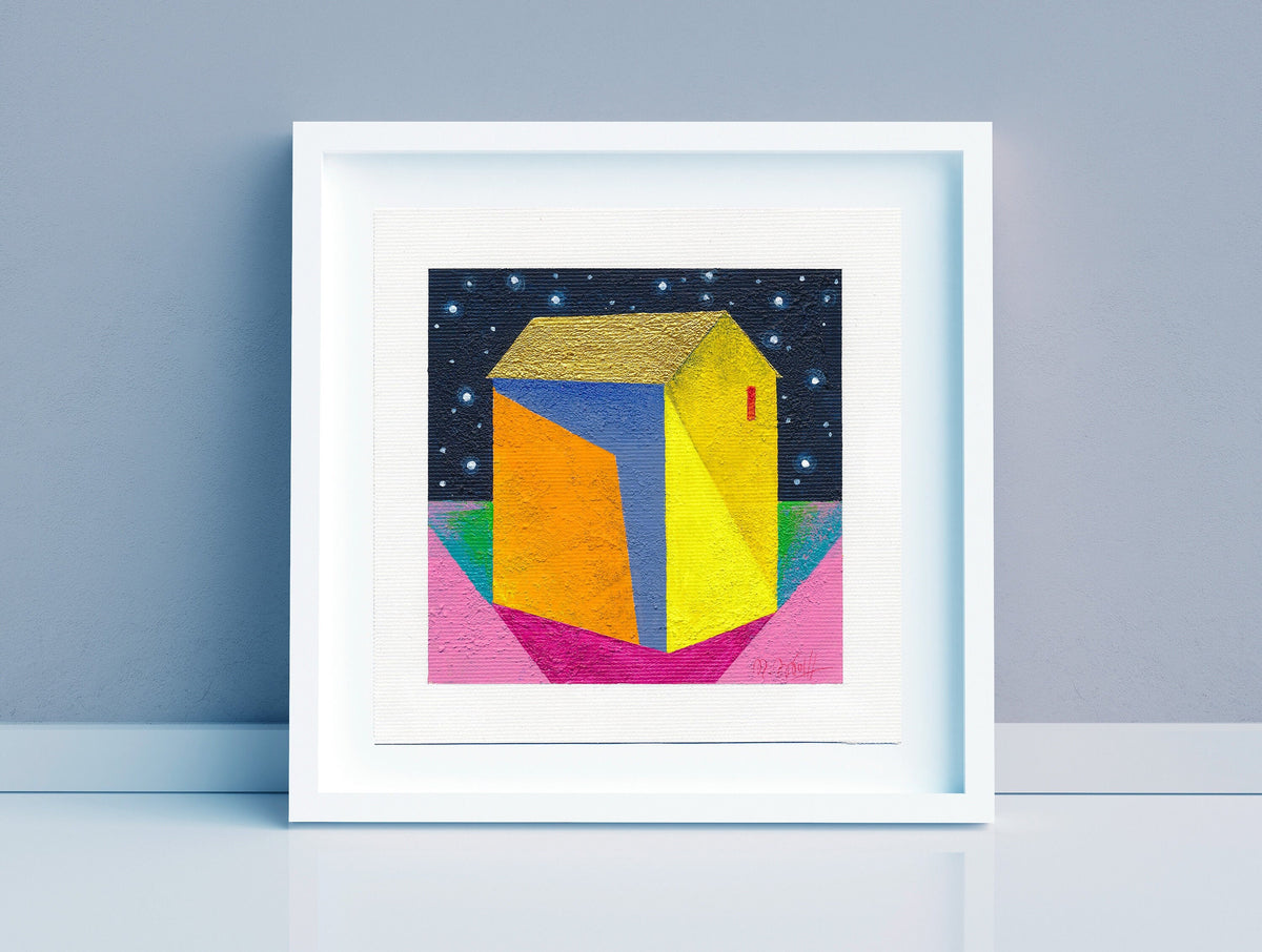 Small Abstract House Painting, Original Acrylic on Canvas (5.1" x 5.1")