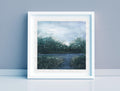 Original Abstract Landscape Acrylic Painting, Monochrome Forest Art, 5.1" x 5.1"