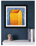 Small House Acrylic Painting on Canvas, Abstract Landscape (13x13 cm)