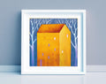 Small House Acrylic Painting on Canvas, Abstract Landscape (13x13 cm)