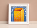 Small House Acrylic Painting on Canvas, Abstract Landscape (13x13 cm)