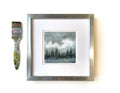 Small Abstract Landscape Painting, Monochrome Forest Art, 5.1x5.1"
