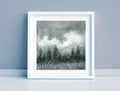 Small Abstract Landscape Painting, Monochrome Forest Art, 5.1x5.1"