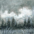 Small Abstract Landscape Painting, Monochrome Forest Art, 5.1x5.1"
