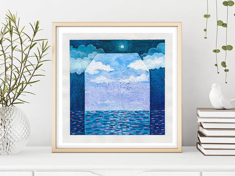 Original Abstract Acrylic Painting, Seascape Canvas Art (13x13 cm)
