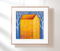 Small House Acrylic Painting on Canvas, Abstract Landscape (13x13 cm)