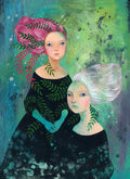 Zwei Frauen Portrait Original Acryl Gemälde von Rita Wolff Original auf Papier