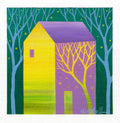 Small House Acrylic Painting on Canvas: Abstract Landscape Art (5.1" x 5.1")