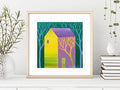 Small House Acrylic Painting on Canvas: Abstract Landscape Art (5.1" x 5.1")