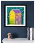 Small House Acrylic Painting on Canvas: Abstract Landscape Art (5.1" x 5.1")