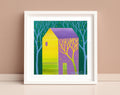 Small House Acrylic Painting on Canvas: Abstract Landscape Art (5.1" x 5.1")
