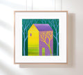 Small House Acrylic Painting on Canvas: Abstract Landscape Art (5.1" x 5.1")