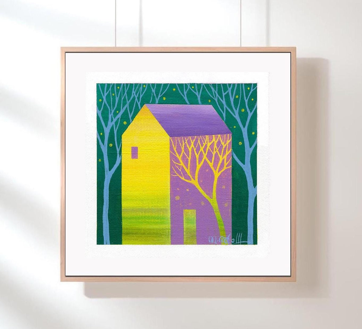 Small House Acrylic Painting on Canvas: Abstract Landscape Art (5.1" x 5.1")