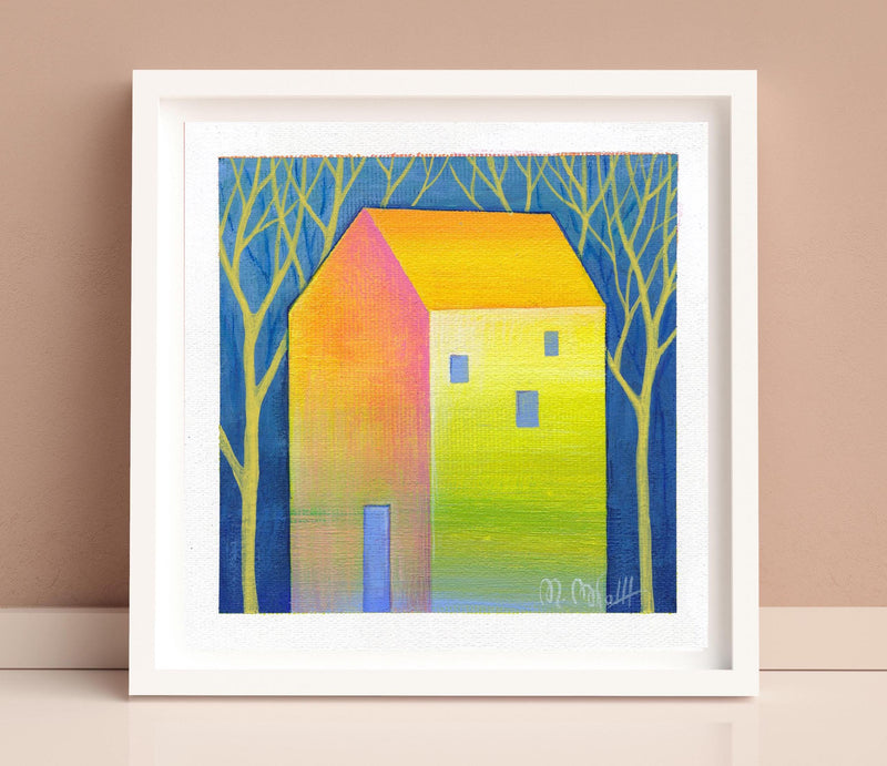 Small Abstract House Acrylic Painting on Canvas (13 x 13 cm)