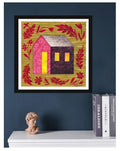 Original Acrylic House Painting, Small Abstract Landscape Art (7.5x7.5 in)