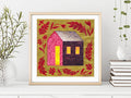 Original Acrylic House Painting, Small Abstract Landscape Art (7.5x7.5 in)