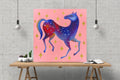 Pferd rosa Original Gemälde Acryl auf Leinwand  Malerei Original Kunst 50 x 50cm, Wandkunst  Original Acrylbild Tierbild Bunte Malerei