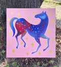 Pferd rosa Original Gemälde Acryl auf Leinwand  Malerei Original Kunst 50 x 50cm, Wandkunst  Original Acrylbild Tierbild Bunte Malerei