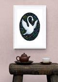 Schwan Kunstprint A4 – Folk Art Illustration - Swan Art Print Tierposter Wanddeko Wohnzimmer Geschenk für Naturliebhaber Gotische Wohnkultur