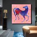 Pferd rosa Original Gemälde Acryl auf Leinwand  Malerei Original Kunst 50 x 50cm, Wandkunst  Original Acrylbild Tierbild Bunte Malerei