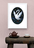 Schwan Kunstprint A4 – Folk Art Illustration - Swan Art Print Tierposter Wanddeko Wohnzimmer Geschenk für Naturliebhaber Gotische Wohnkultur