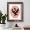 Schwan Kunstprint A4 – Folk Art Illustration - Swan Art Print Tierposter Wanddeko Wohnzimmer Geschenk für Naturliebhaber Gotische Wohnkultur