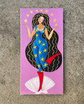Farbenfrohes Acrylgemälde „Frau mit Sternen“ – Original 20x30 cm auf Leinwand