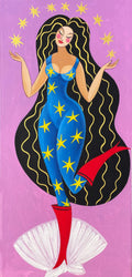 Farbenfrohes Acrylgemälde „Frau mit Sternen“ – Original 20x30 cm auf Leinwand