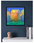Luminous House Painting, Original Acrylic Painting on Canvas, Landscape Art, 20x20 cm