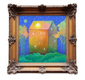Luminous House Painting, Original Acrylic Painting on Canvas, Landscape Art, 20x20 cm