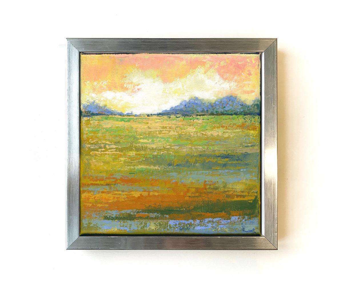 Small Abstract Landscape Painting on Canvas, Modern Wall Art 20x20cm. (8x8in)