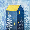 Blue House Abstract Painting, Acrylic  on Canvas, Modern  Artwork 30x40cm.(12x12 inch)