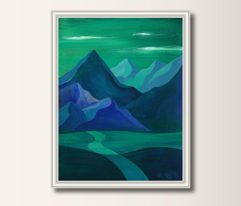 Abstract Mountains Painting, Original Acrylic Landscape Wall Art, 12x16