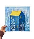 Blue House Abstract Painting, Acrylic  on Canvas, Modern  Artwork 30x40cm.(12x12 inch)