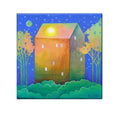 Luminous House Painting, Original Acrylic Painting on Canvas, Landscape Art, 20x20 cm