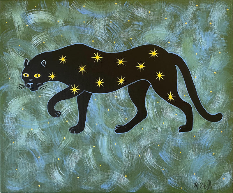 Sternenpanther Acryl auf Leinwand  Malerei Original Kunst 50 x 60cm, Wandkunst  Kunst Original Acrylbild Kunstwerk Bunte Malerei