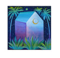 Tropical House Acrylic Painting on Canvas, Palm Tree Landscape Art (20x20 cm)