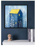 Blue House Abstract Painting, Acrylic  on Canvas, Modern  Artwork 30x40cm.(12x12 inch)