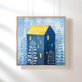 Blue House Abstract Painting, Acrylic  on Canvas, Modern  Artwork 30x40cm.(12x12 inch)