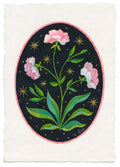 Nelken Original Grafik, Acryl auf Papier 21 x 30 cm. Gotische Wohnkultur, Blumenbild auf Künstlerpapier, Folk Art floralen Details