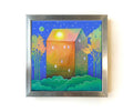 Luminous House Painting, Original Acrylic Painting on Canvas, Landscape Art, 20x20 cm
