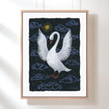 Schwan original Grafik, Acryl auf Papier 21 x 30 cm. Gotische Wohnkultur, Schwanenbild auf Künstlerpapier, Folk Art
