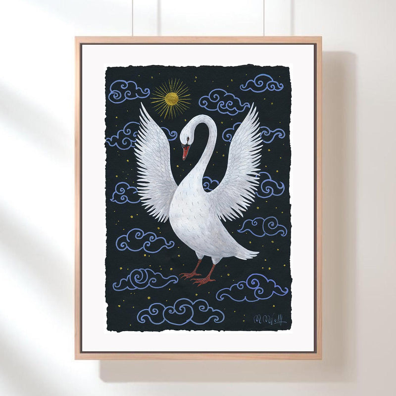 Schwan original Grafik, Acryl auf Papier 21 x 30 cm. Gotische Wohnkultur, Schwanenbild auf Künstlerpapier, Folk Art