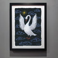 Schwan original Grafik, Acryl auf Papier 21 x 30 cm. Gotische Wohnkultur, Schwanenbild auf Künstlerpapier, Folk Art