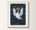 Schwan original Grafik, Acryl auf Papier 21 x 30 cm. Gotische Wohnkultur, Schwanenbild auf Künstlerpapier, Folk Art
